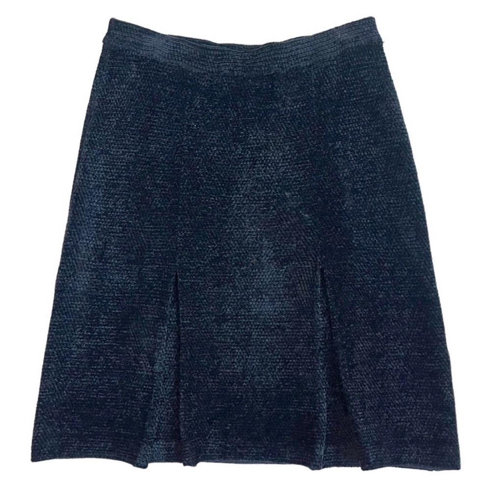 St. John Black Chenille A-Line Front Pleat Skirt